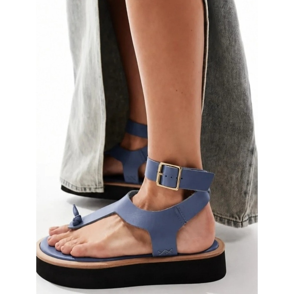 Free People Evie Wrap Platform Sandal Size 10 Ankle Strap Toe Thong Blue